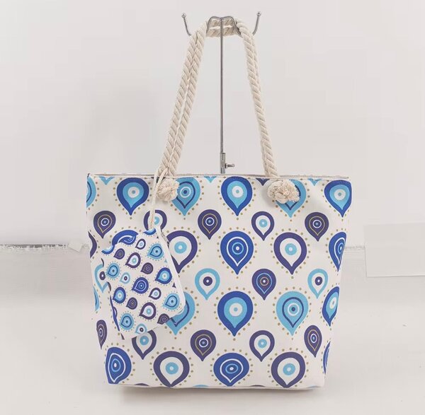 Sac cabas en toile motifs bleus