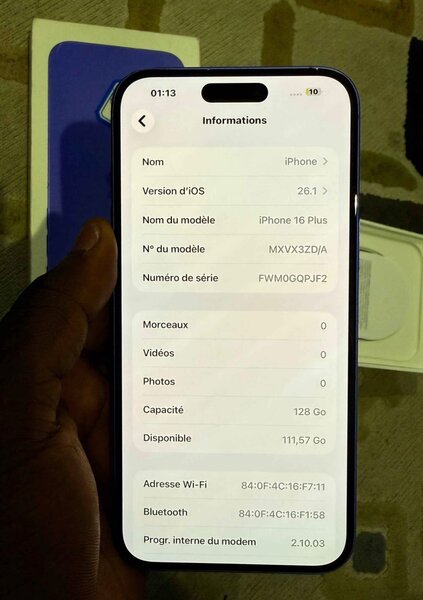 iPhone 16 Plus Bleu 128Go