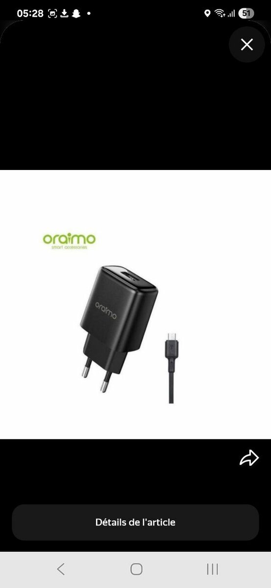 Oraimo Chargeur Rapide USB