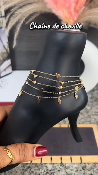 Bracelet Cheville Coeurs Doré