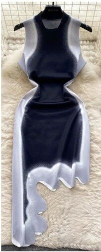 Asymmetrical black-gray dress with print