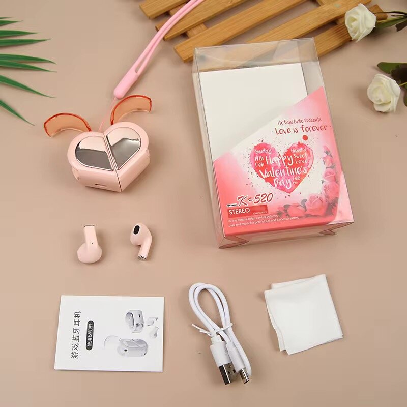 Écouteurs Bluetooth Coeur Rose