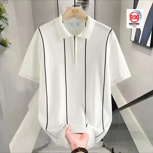 Polo blanc à rayures