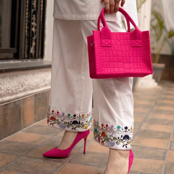 Woman's Stitched 2 Pcs Embroidered Linen Shirt And Trouser