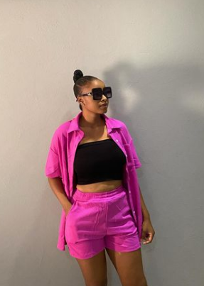 rose suit shorts and top