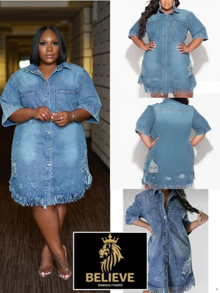 Robe en Jean Frangée Moderne