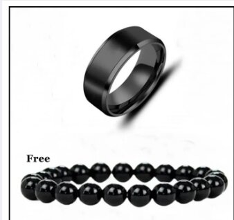 Pack 2- Black Ring Challa & Black Bead Bracelet For unisex