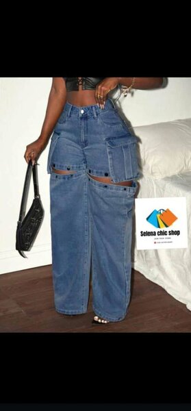 Jean cargo taille haute