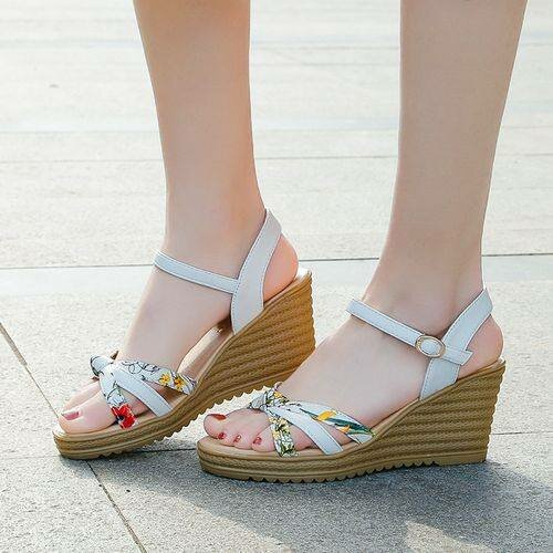 Femme Sandales Fleurs Lacets Talons