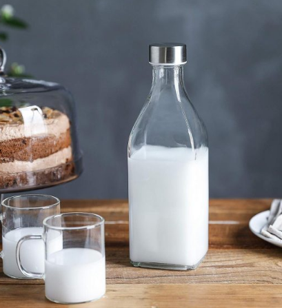 Square Glass Bottle With Stainless Steel Leak Proof Lid 