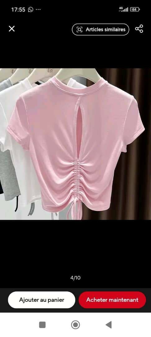 T-shirt court froncé femme