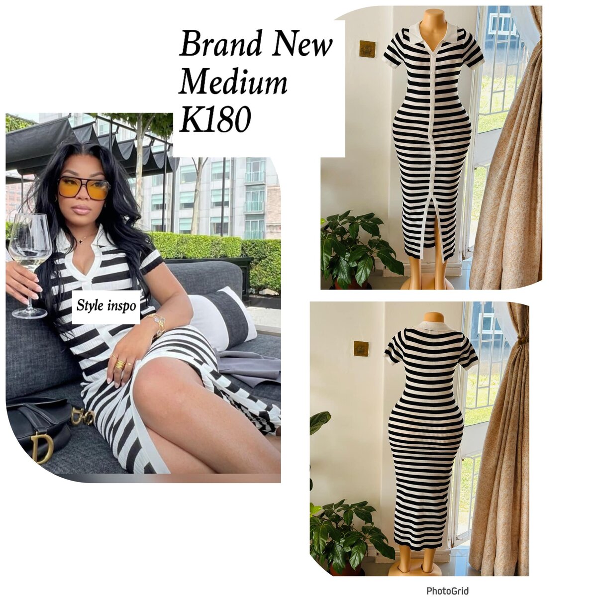 Women's black and white striped dress in size M