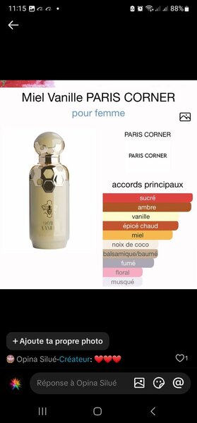 Parfum Miel Vanille PARIS CORNER