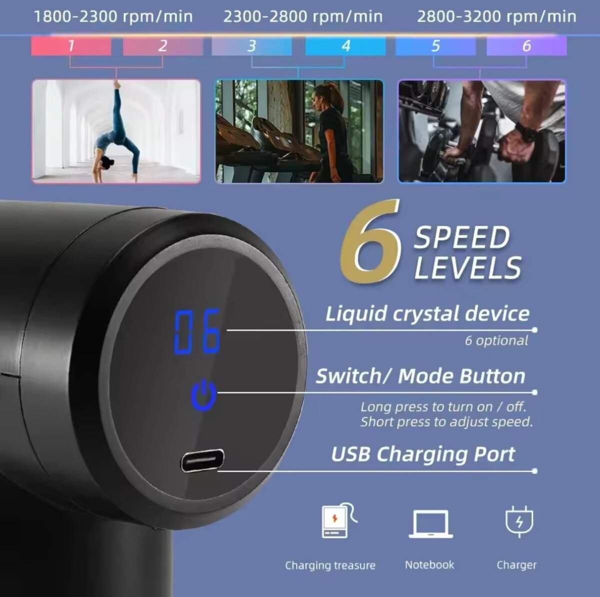 Digital Rechargeable Electric Massage Gun With 6 Speeds