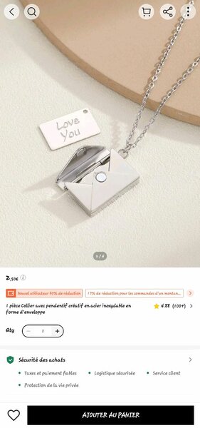 Collier en acier forme enveloppe