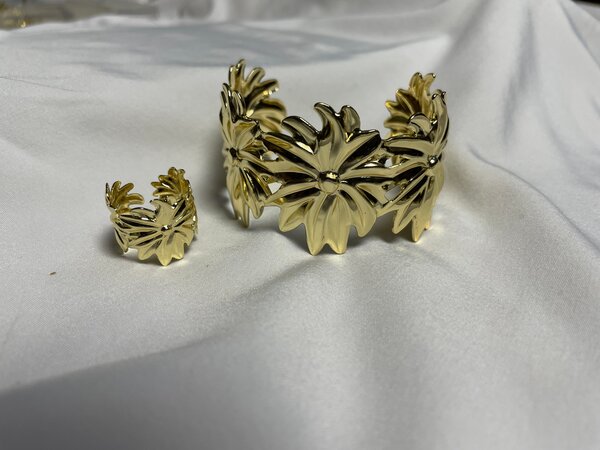 Set bracelet et bague fleur dorée