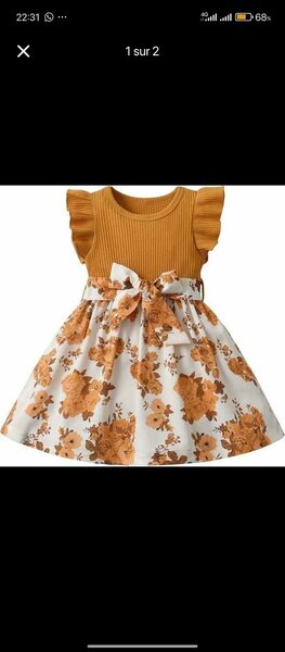 Robe Fille Fleurie Moutarde