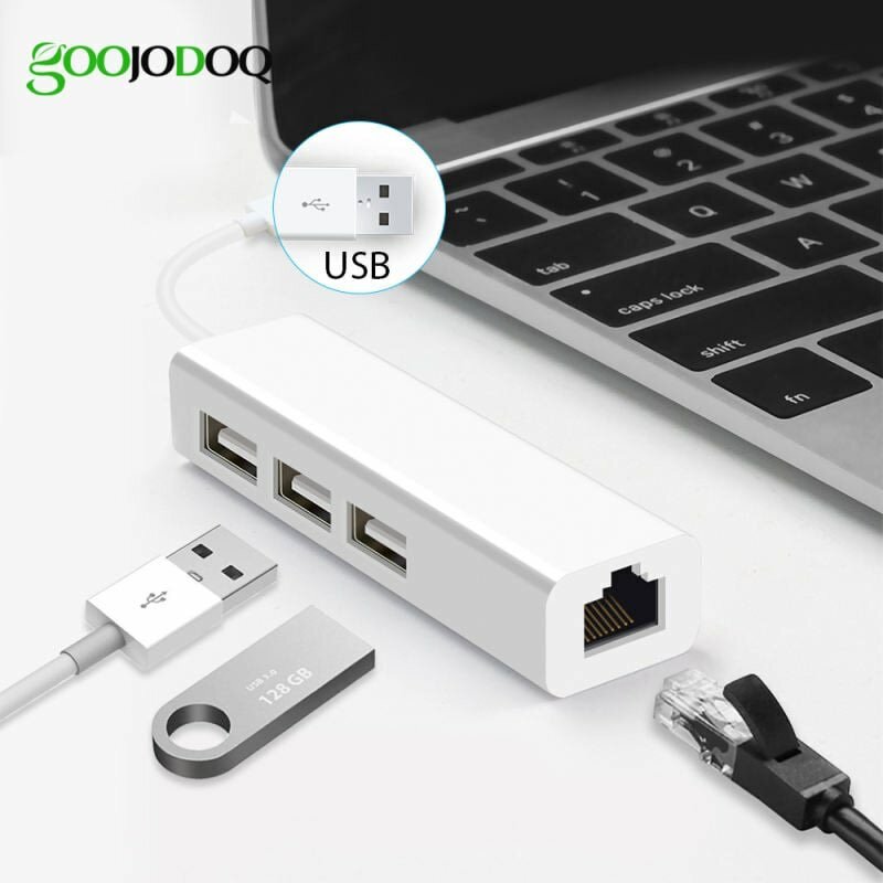 2.0 USB to LAN + 3 Ports Card Ethernet Adapter