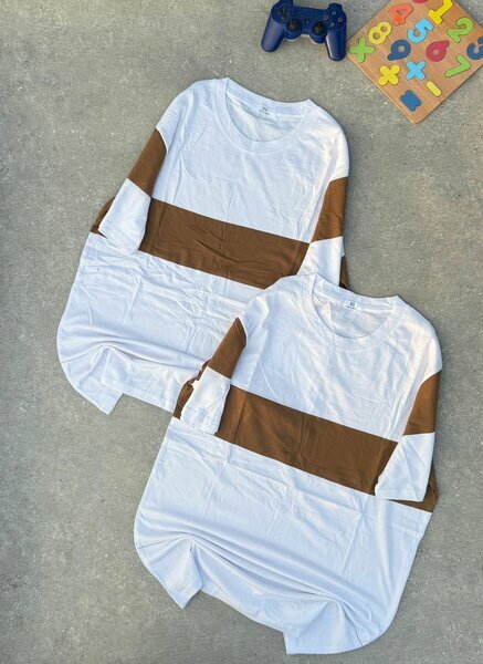 Lot de 2 t-shirts blanc brun bandes