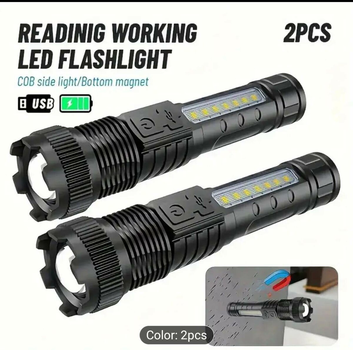 Lampe torche LED+COB magnétique