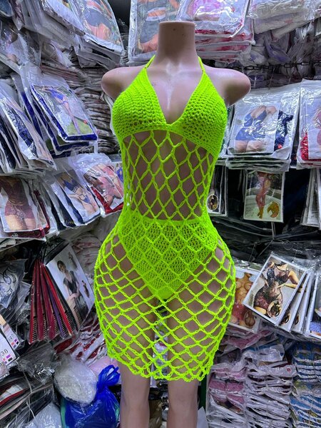 Robe bikini crochet fluo