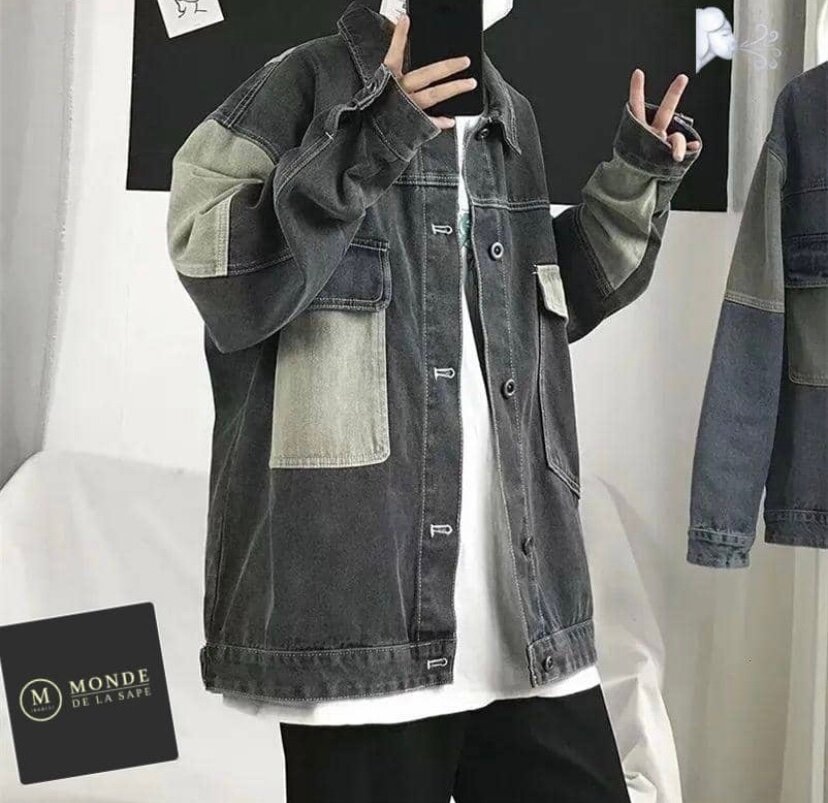 Veste en jean bicolore homme