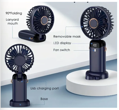 USB Handheld Mini Fan Foldable Portable Neck Hanging Fans 5 Speed USB Rechargeable with Phone Stand and Display Screen
