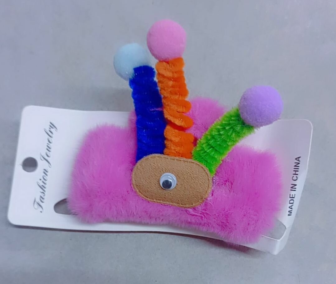 3 Barrettes peluches colorées