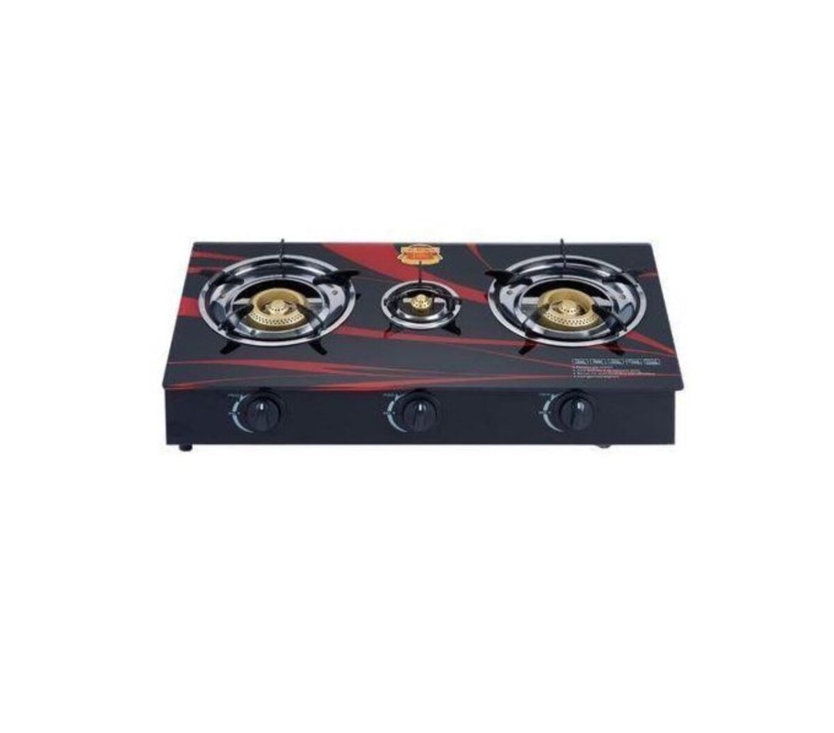 High Professional Tempered Glass Surface - 3 Burner - Black