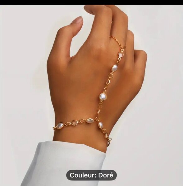 Bracelet de main doré perles