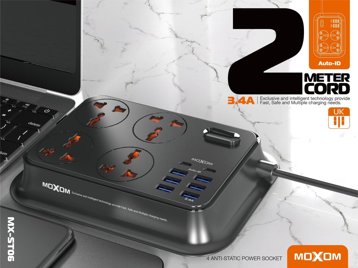 MOXOM 12 Outlets Fast Charging Auto Power Strip