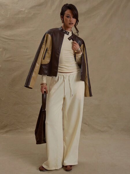 Pantalon large beige femme