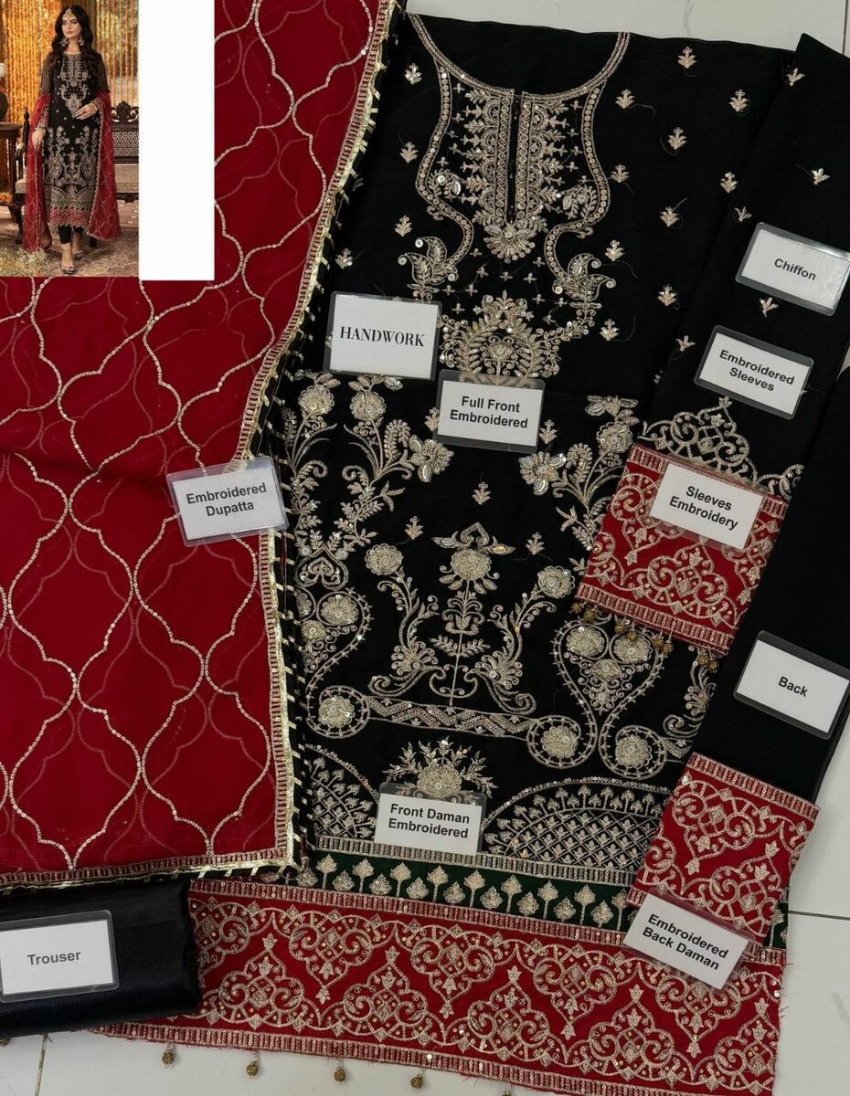 Chiffon embroidery unsatich 3pc,DC Free