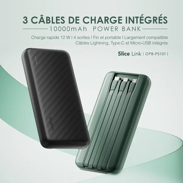 Oraimo power bank Grand capacité 10000mAh charge rapide 12w