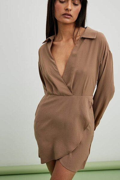 Brown Overlap Mini Dress