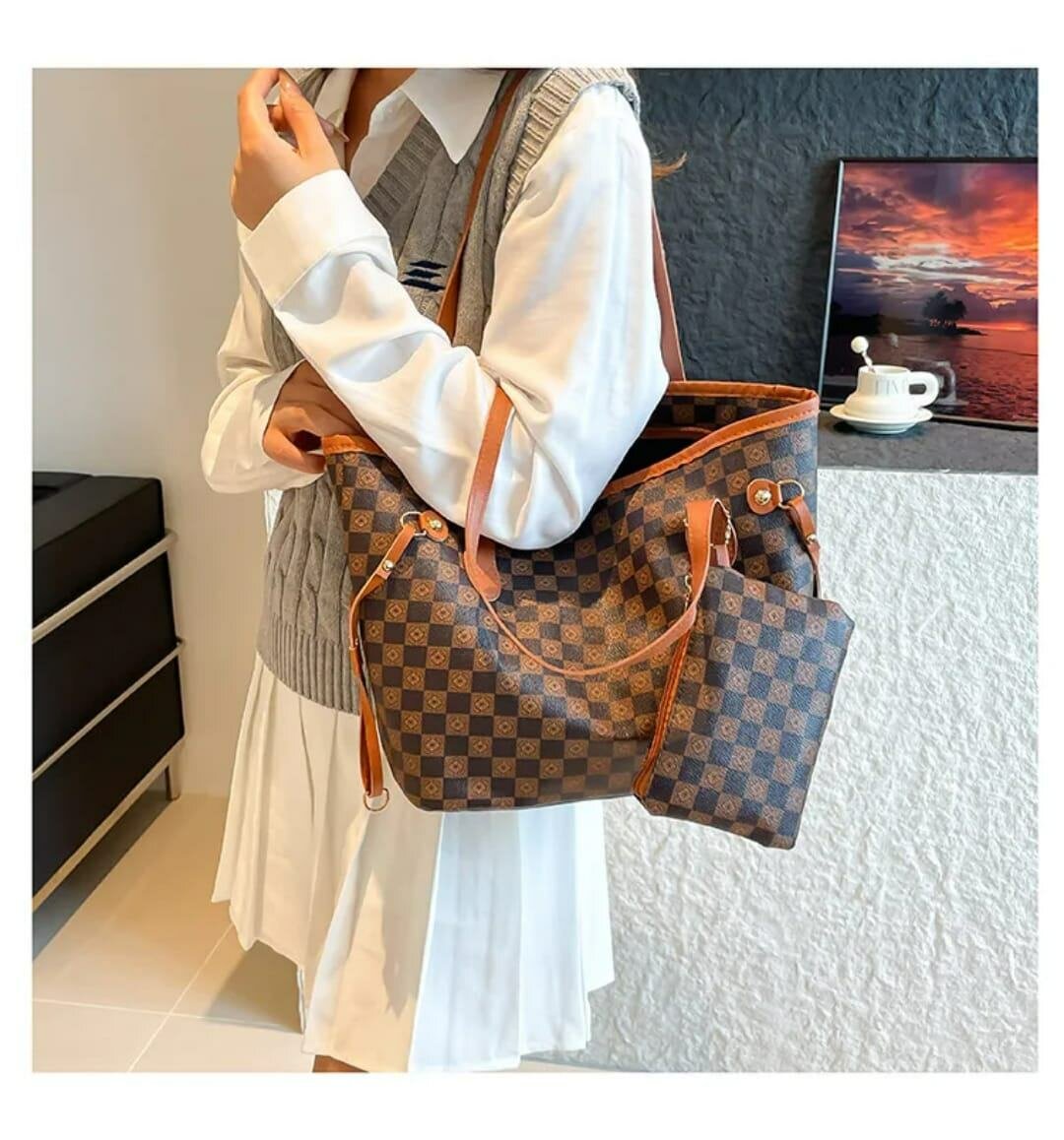 Sac à main élégant quadrillé