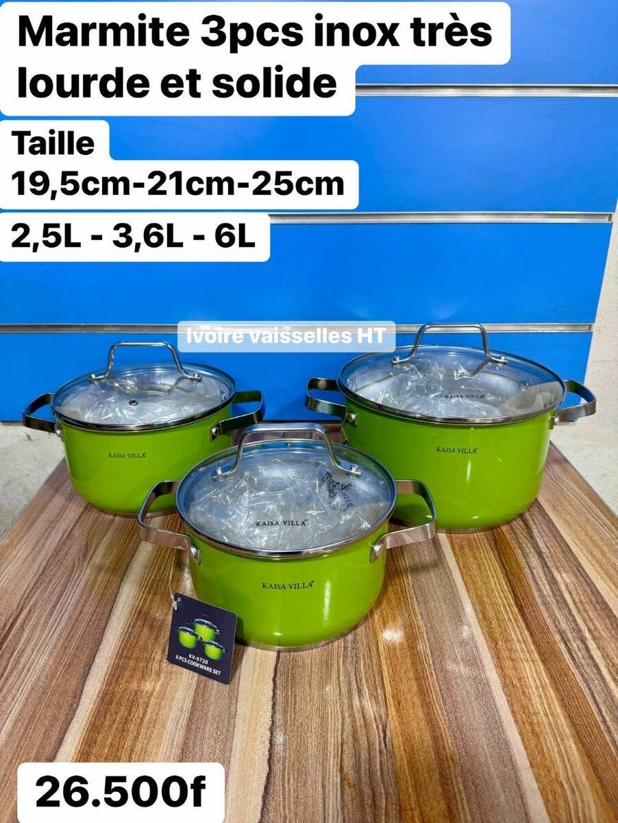 Set 3 Marmites Inox Vertes