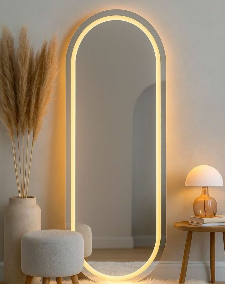 Miroir LED sur Pied - Éclairage Réglable