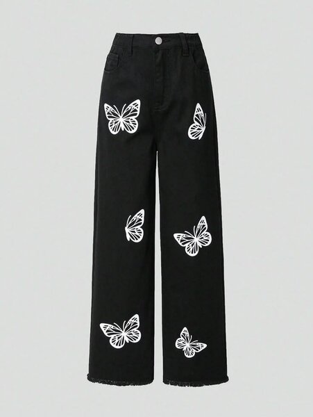 Pantalon femme noir motifs papillons