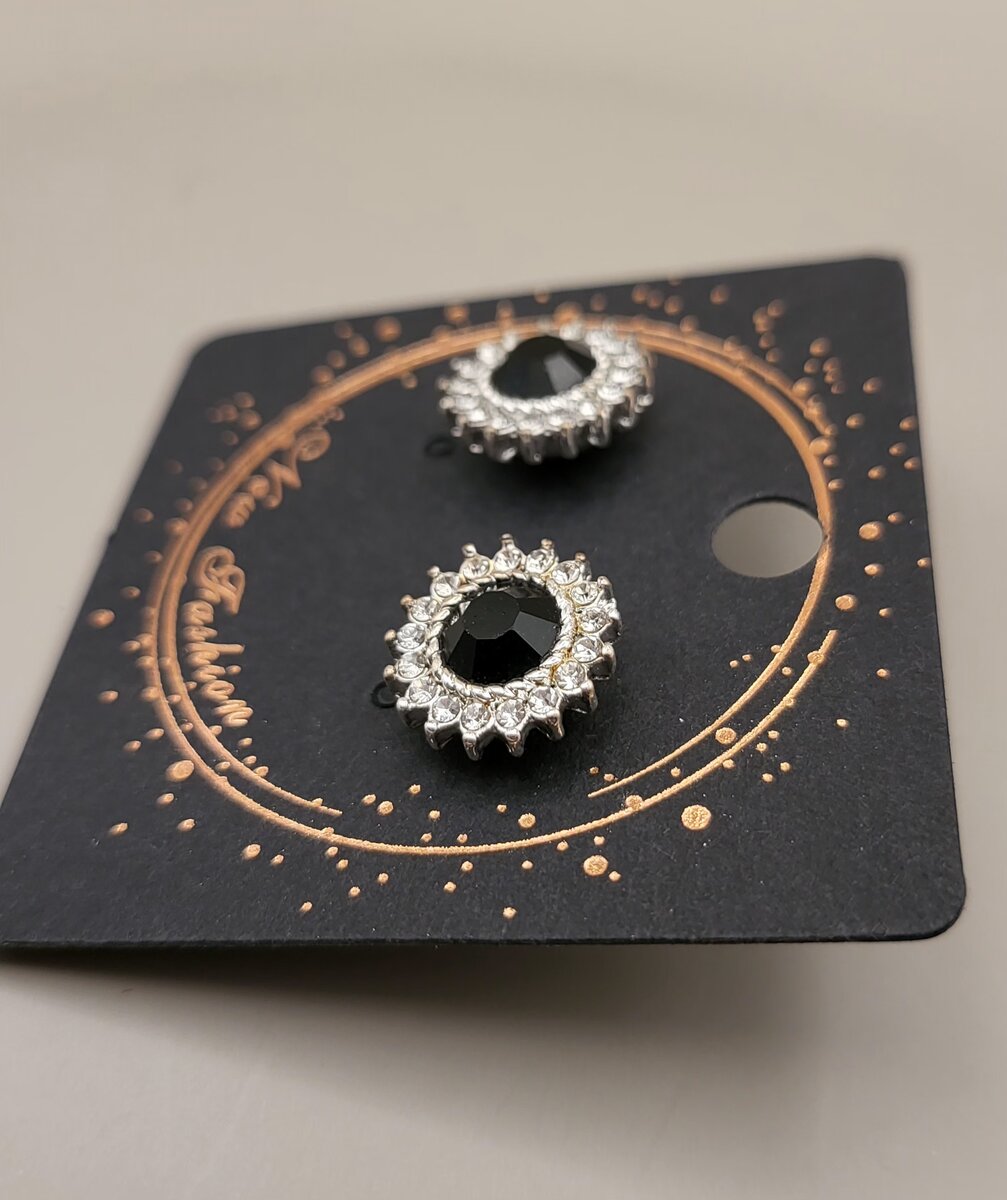 Black stone Silver Earrings stud