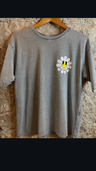 T-shirt gris imprimé marguerite