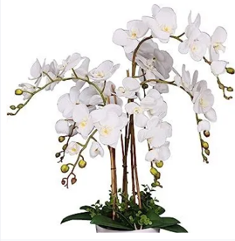 Artificial White Orchid Flower with Black Planter.