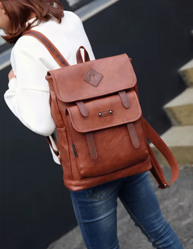 Vintage Leather Women Men Backpack Large Capacity Laptop Bag