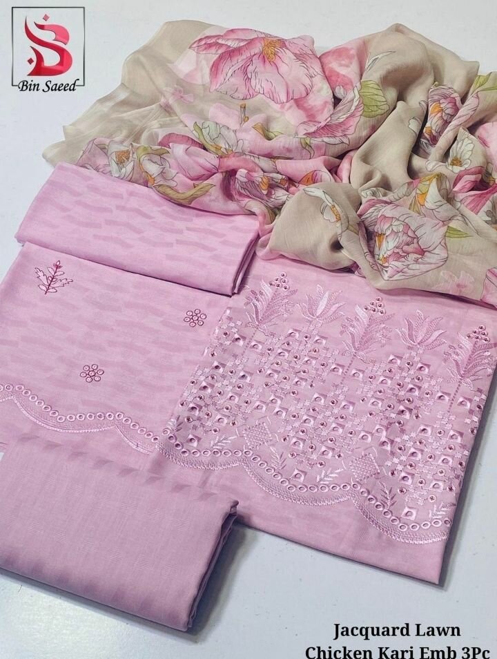 3pcs women's unstitched chikanari suit