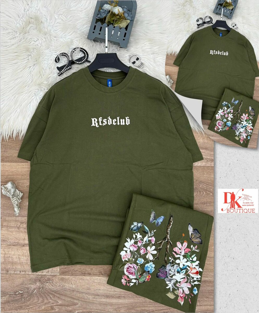 T-shirt en coton vert brodé