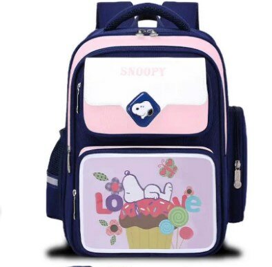 Blue and pink backpack with print