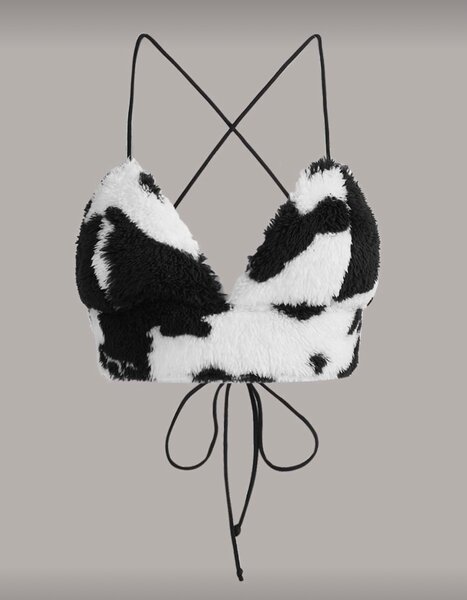 Haut de bikini noir et blanc en fourrure