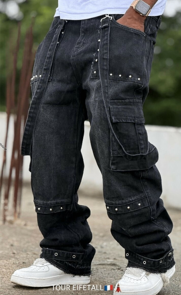 Jean cargo noir punk homme