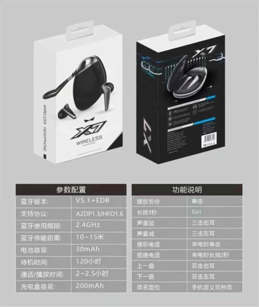 Wireless Écouteurs Sans Fil Bluetooth X7, Mini écouteurs - Noir