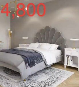 Bed with soft headboard rukashka gray